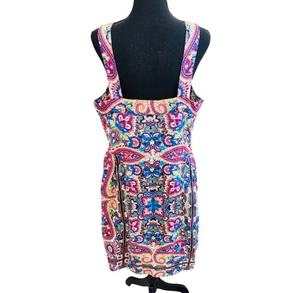 Lands End 100% Linen Apron Dress Pockets 14 Multicolor Paisley Floral Office Chu - Picture 3 of 11